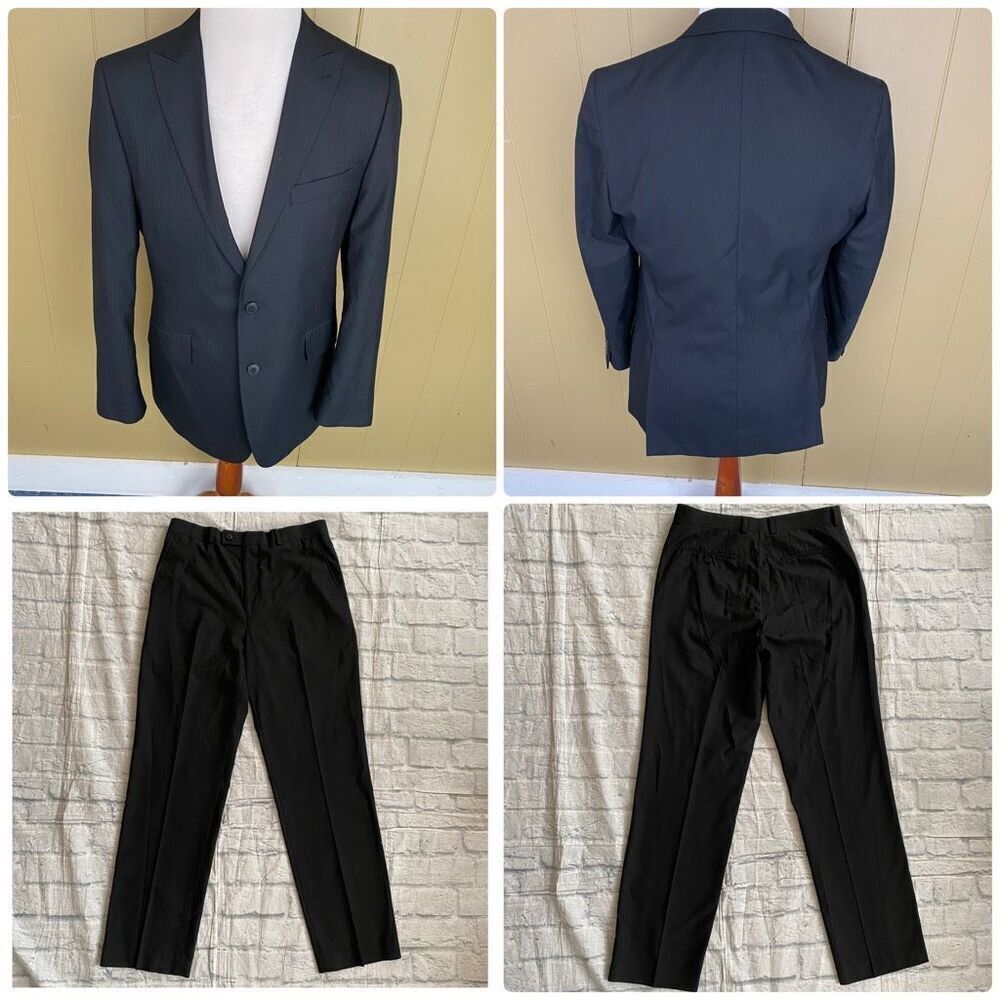 JF J.Ferrar men suit 42R suit jacket 34x32 flat front pull on dress pants black
